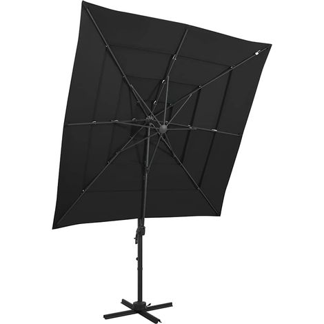 Parasol à 4 niveaux - Parasol déporté Parasol de Jardin avec mât en aluminium Noir 250x250 cm BV789239 - BonneVie (1/5)