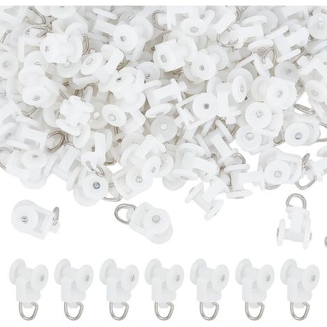 100 PCS Rouleaux de Rail de Rideau Coulissants Poulies de Rails en Plastique Blanc avec Crochets en Acier Inoxydable Chariots à roulettes à Deux Roues pour Rideaux (1/5)