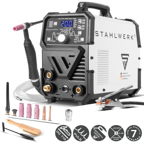 STAHLWERK Poste à souder combiné 2-en-1 DC TIG 200 Puls Pro – TIG & MMA (ARC) jusqu'à 200 A, fonction Pulse, mémoire de jobs, Hotstart, adapté aux tôles fines, pour acier, inox, cuivre & laiton (1/5)