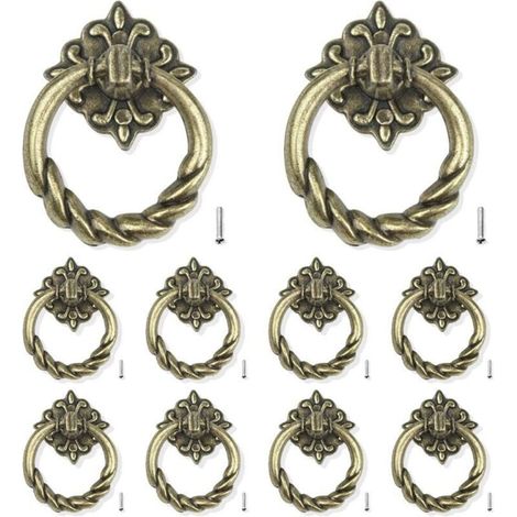 Lot de 10 poignées de porte et tiroir, en bronze, pour meubles de cuisine, portes de tiroirs et armoires, vis de montage arrière (1/4)