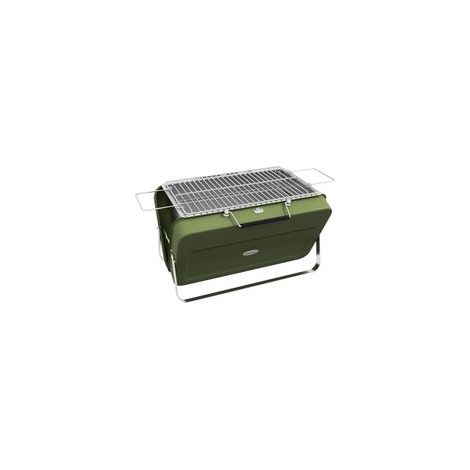 Barbecue de table au charbon de bois avec bac à charbon, grille et poignée, idéal pour les pique-niques et le jardinage, en acier inoxydable vert.
