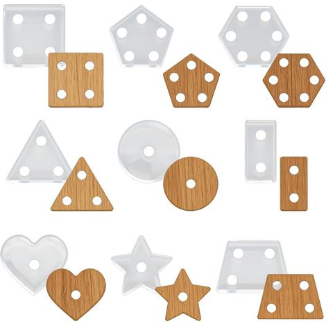 Lot de 9 gabarits géométriques mixtes en acrylique transparent de 6,1 x 6,1 cm pour le travail du bois, la cuisine, les travaux manuels, l'éducation géométrique (1/5)