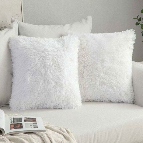 Housse De Coussin - Fourrure 40 x 40 cm - Pour Canapé Chambre Lit - Lot De 2 (1/4)