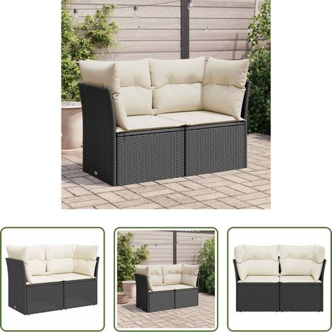 Canapé extérieur - Canapé de jardin avec coussins 2 places noir résine tressée (1/5)