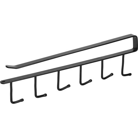 Multifunktionale Küchenhaken mit 6 Haken, stangenloser Halter für Tassen und Besteck, schwarzes Ablageregal (1/5)