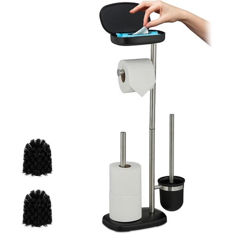 Serviteur WC, Non Fixe, Brosse WC, Porte-Brosse, pour Faire Une réserve de Rouleaux, HxLxP: 69x31x16 cm, Noir (1/5)