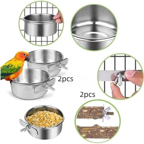 Parrot Feeder Perch Bird Stainless Steel Bowl (1/3)