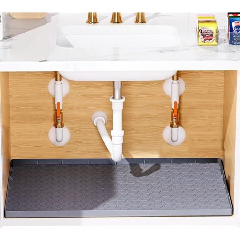 Tappetino sottolavabo, 86,4 x 55,9 cm, in silicone, protezione sottolavabo in gomma, vassoio flessibile sottolavabo per mobiletto del bagno - Grigio