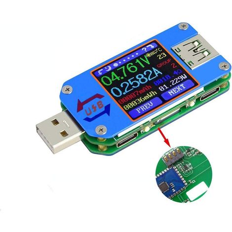 Für UM25C USB-Voltmeter, Typ-C-Bluetooth-Stromtester für USB-Typ-C-Bluetooth-Tester, 5A 1,44 Zoll 5A Farb-LCD-Stromtester-Multimeter, QC 2.0 3.0