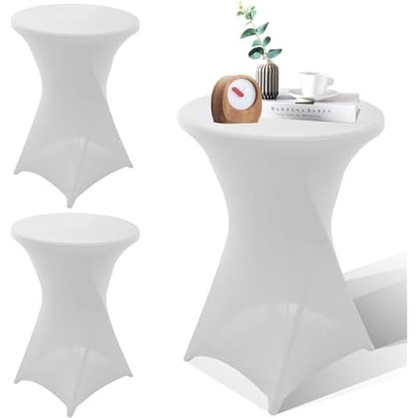 Lot de 3 nappes extensibles pour table haute : 60 x 110 cm, blanches, pour décoration de mariage, comptoir de bar, nappe extensible avec poches pour pieds, pour table de bistro de mariage (1/5)