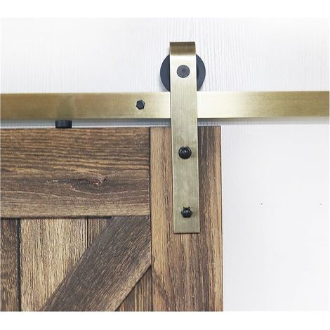 Kit de quincaillerie pour porte de grange Kit de quincaillerie for porte coulissante classique en bois, finition dorée, laiton Antique, ensemble complet de rails for porte coulissante Facile à install (1/5)