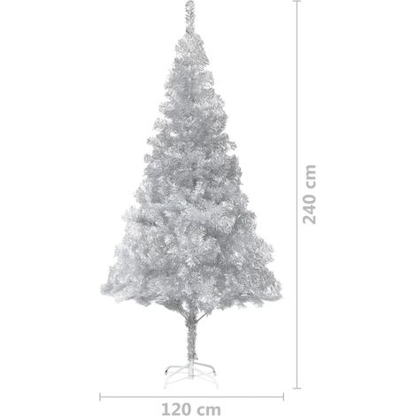 Sapin de Noël Argenté Artificiel 240 X 120 cm et pied support pour un Noël original. (1/5)