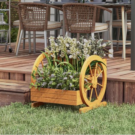 Jardinera con ruedas 61 x 62 x 57 cm de madera de abeto, 3 niveles HAVRYA (1/5)