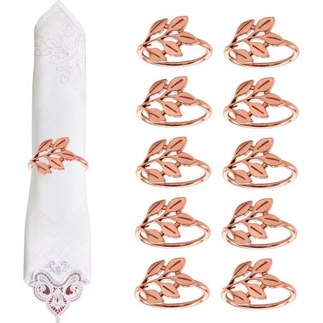 Lot de 10 Ronds de Serviette Or Rose avec Design de Feuille, pour Noël, Nouvel An et Décoration de Table (1/5)