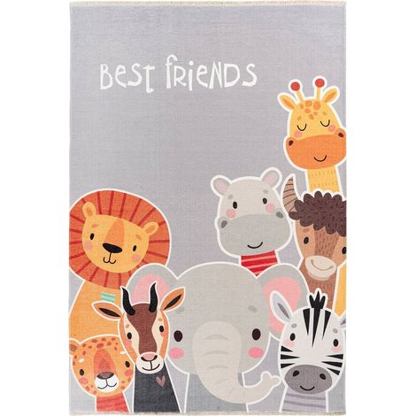 Tapis enfant doux antidérapant motifs animaux multicolore - gris clair à motifs multicolores (1/3)