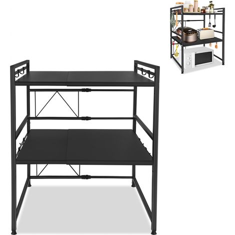 Froadp 3-Stufiges Mikrowellen Regal Erweiterbares Mikrowellenständer mit 8 Haken Metall Mikrowellenhalter Küchenregal für Küche (1/5)