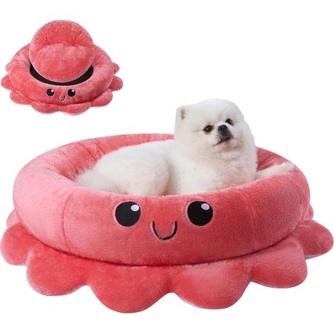 Lit Rond pour Chats Et Chiots, Lit pour Chien en Forme de Pieuvre, 61cm Panier Chien Chat Chaud Et Confortable, Coussin pour Chien Chat Amovible Et Lavable, Rose (1/5)