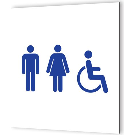 Pictogramme WC Toilettes Trio - Plaque Dibond Blanc - Pictogrammes Bleus - 20x20 cm, 3 mm, Fixations Multiples (1/5)