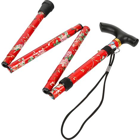 Bâton de Randonnée Aluminium Antidérapant 5 Sections Pliable Léger pour Hommes Femmes Personnes Âgées Rouge (1/3)