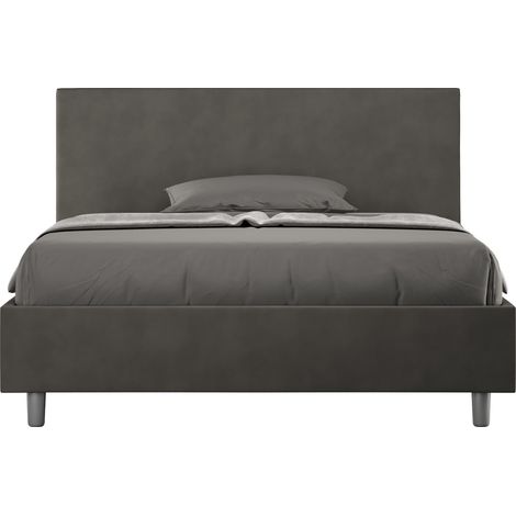 Lit double 140x190 cm tissu gris foncé Adelyne-Option Avec sommier et coffre (1/5)