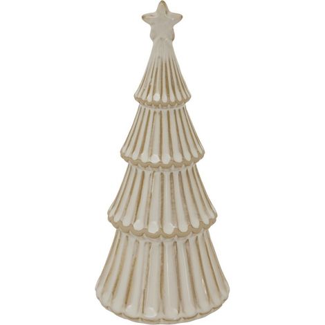 Medium Alora Snowy Layered Christmas Tree with Star - Ceramic - L9 x W9 x H22 cm - White