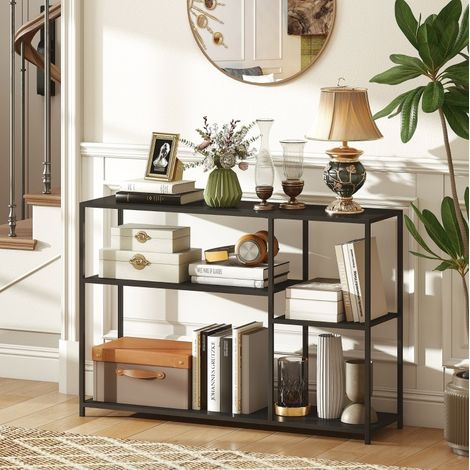 Consolle nera in acciaio con 4 ripiani 110 x 30 x 75 cm OKWISH (1/5)