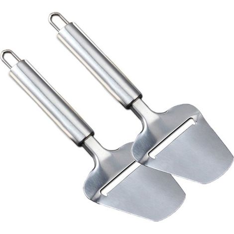 Cortador de queso de 2 piezas, Cortador de queso multifuncional, Espátula triangular de acero inoxidable para queso, Pala para pizza, Plateado (1/5)