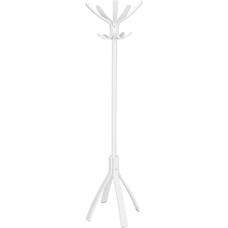 Porte Manteau sur Pied - Bois - 10 Patères - Base Stable Lestée - Montage Facile – Tête Rotative – Grande Capacité et Support - Blanc - Idéal Bureau et Entrée Maison (1/5)