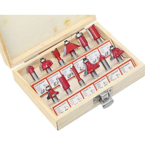 BRAVIX Lot de 12 fraises pour défonceuse avec tige de 8 mm en carbure de tungstène - Outils professionnels pour le travail du bois et le bricolage (1/5)