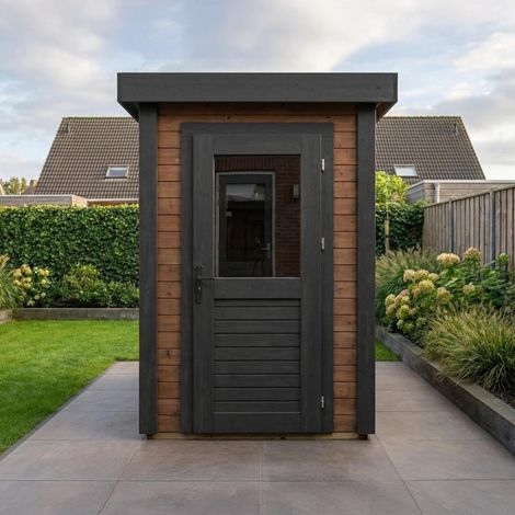 Abri de jardin en bois Mira 1.59x1.59m - 2.53m2 - Ep. 28mm - Traité (1/4)