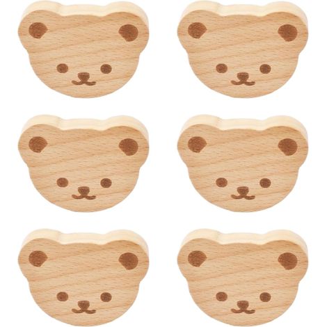 Poignées De Tiroir, Poignée De Commode Ours, meubles en bois - Motifs animaux - Boutons de décoratifs en bois, Lot De 6 En Bois Animaux Avec Vis, Pour Chambre D'enfant, Commode, Tiroir, Placard