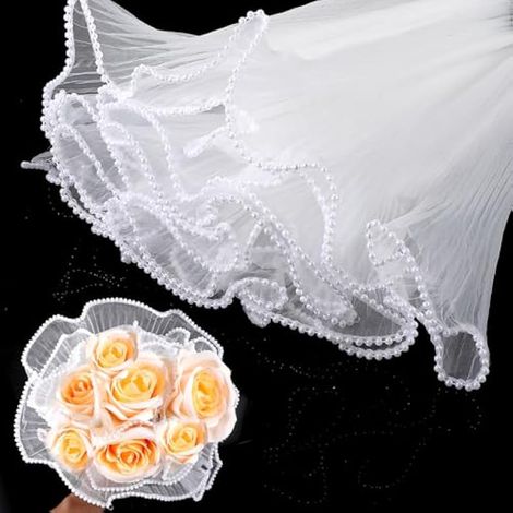 Papier d'emballage floral 4 yards blanc froissé translucide, bord perlé imperméable, accessoires pour bouquet, fournitures de fleuriste, emballage cadeau. (1/5)