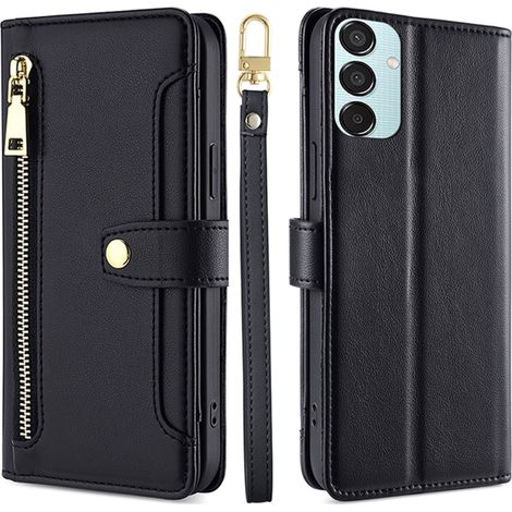 Funda tipo libro para Samsung Galaxy M15 5G, con bolsillo tipo cartera y cremallera, color negro. (1/5)