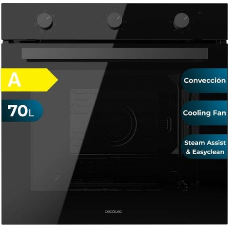 Multifunktions-Einbaubackofen Glass Black 53l Fassungsvermögen, 7 Funktionen mit Grill, Auftauen, Dampfunterstützung, 2600W.