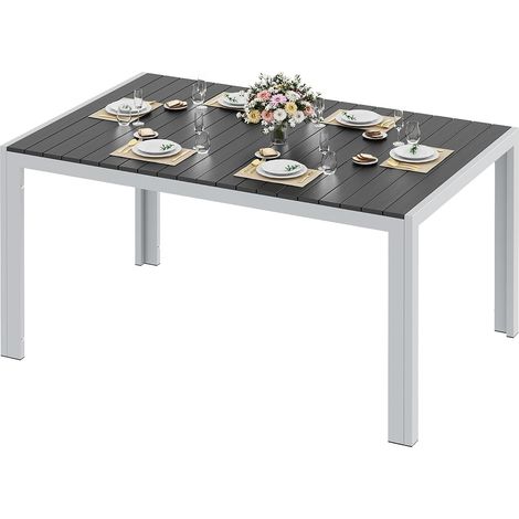 Wetterfester Gartentisch, Aluminium 140x90x75 cm, mit WPC-Tischplatte, rechteckig, für 6 Personen - (Grau-Schwarz) (1/5)