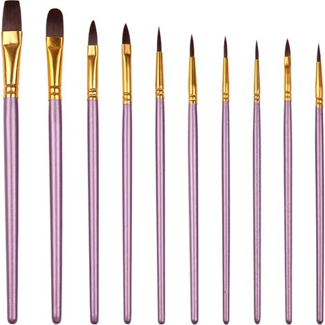 Brush À Peindre - Poils En Nylon - Pour Gouache Aquarelle Peinture À L Huile - 10 Pièces (1/5)