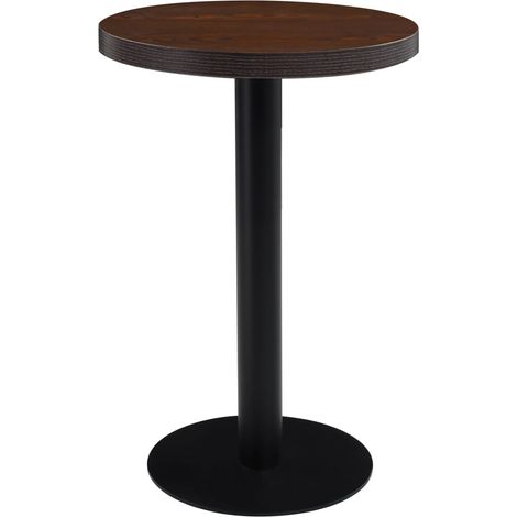 Table d'appoint auxiliaire style bistro classique hauteur 75 cm MDF marron et acier noir DEC036572