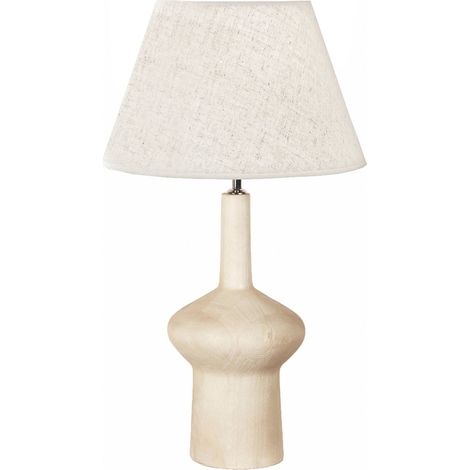 Lampe de table en bois naturel style scandinave élégant - bois naturel et tissu beige clair (1/3)