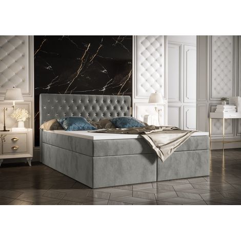 Lit Boxspring - 180x200 Cm - Gris Clair - Matelas À Ressorts Bonnell - Lit Double Moderne - Lit Design Élégant (1/4)