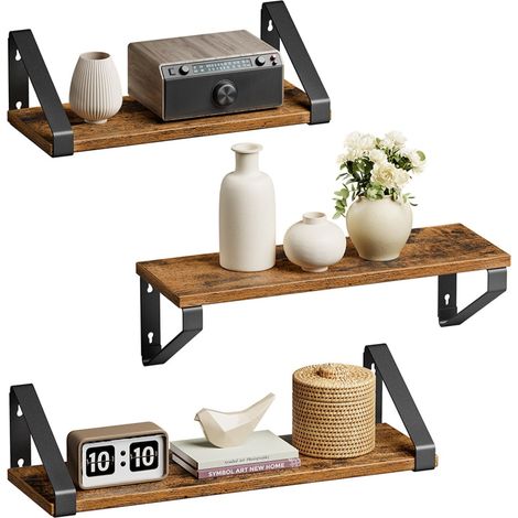Estantería flotante de pared de 3 niveles de estilo industrial con soporte de pared estable para sala de estar baño cocina marrón 120005771 (1/5)
