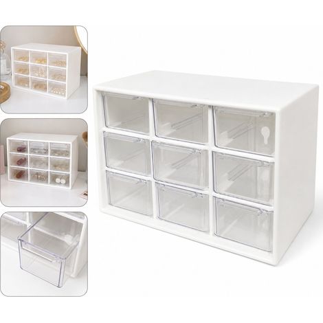 1 Pièce Boîte à Bijoux à Tiroirs en Plastique Blanc, 17.9×9.8×11.8 cm, 9 Cases, pour Cosmétiques (1/5)