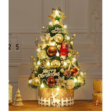 Arbre de paquet brun doré de 45 cm (y compris les lumières et le contour de l'arbre) Paquet de matériel de bricolage de décoration de bureau à domicile d'arbre de Noël (arbre compris) (1/4)
