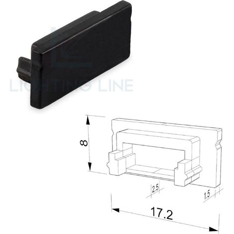 TAPPO NERO PER PROFILO LED RETTANGOLARE SENZA FORO PASSACAVO LEDPOINT (1/2)