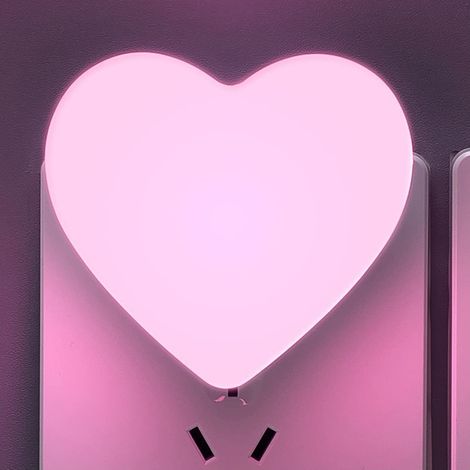 Veilleuse mignonne en forme de cœur, capteur crépusculaire automatique, lumière blanche chaude douce, idéale pour chambre, salle de bain, couloir, cuisine, rose (1/5)