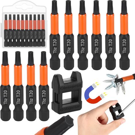 10 x T20 Torx Bits T20, 50 mm Magnetic Screwdriver Bit with Magnetizer and Box, 1/4 Inch Torx Bit Long, Screw Bits for T-Profile Screws, Hammer Drill, Cordless Screwdriver (1/5)