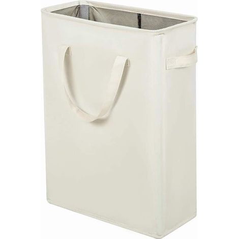 Panier à linge étroit et pliable en tissu Oxford avec poignée - 45 litres - Beige (1/5)