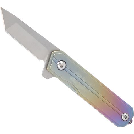 Couteau de poche pliant de camping en alliage de titane, lame en acier D2, avec porte-clés et lame en forme de T (1/5)