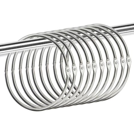 Lot de 40 Anneaux de Rideaux à Ouvrir, Anneau Rideau Douche, Anneaux de Reliure, Clips Métalliques pour Anneaux pour Tringles à Rideaux et Rideau Rail (Argenté) (1/5)