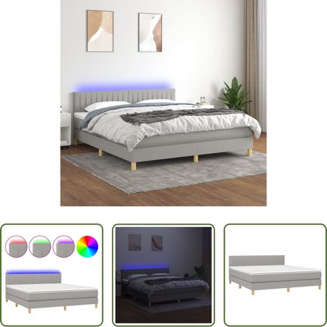 Sommier tapissier -  Sommier à lattes de lit et matelas et LED Gris clair 180x200 cm (1/5)