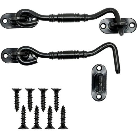 Ganci per porta in acciaio inossidabile nero da 2 pezzi con chiavistelli e serrature per porte da fienile, bagni, finestre, porte scorrevoli (10 cm)